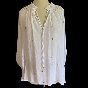 HARVE BENARD 2X White ivory plus size Peasant top blouse